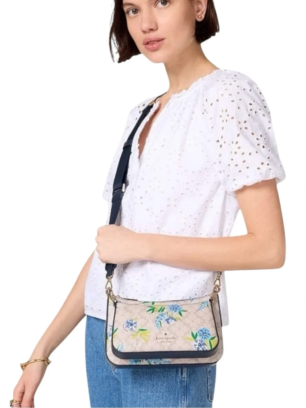 Kate Spade 2-in-1 Set Beige Blue Floral Convertible Crossbody Bag NWT $349 MSRP
